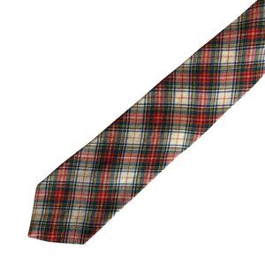 Bert Pulitzer Viyella Plaid Tartan Tie Wool Cotton Red Green Preppy Old Money